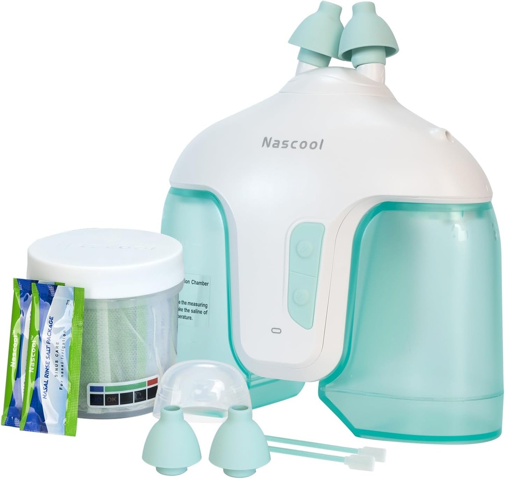 Elektrisk Nasal kunstvanding System med 50 salt pakker, 2 Modes Næse Renere med Self Rengøring & Affald Indsamling Funktion for Sinus Relief Runny Næse, Nasal Congestion, Kløende Næse (grøn)