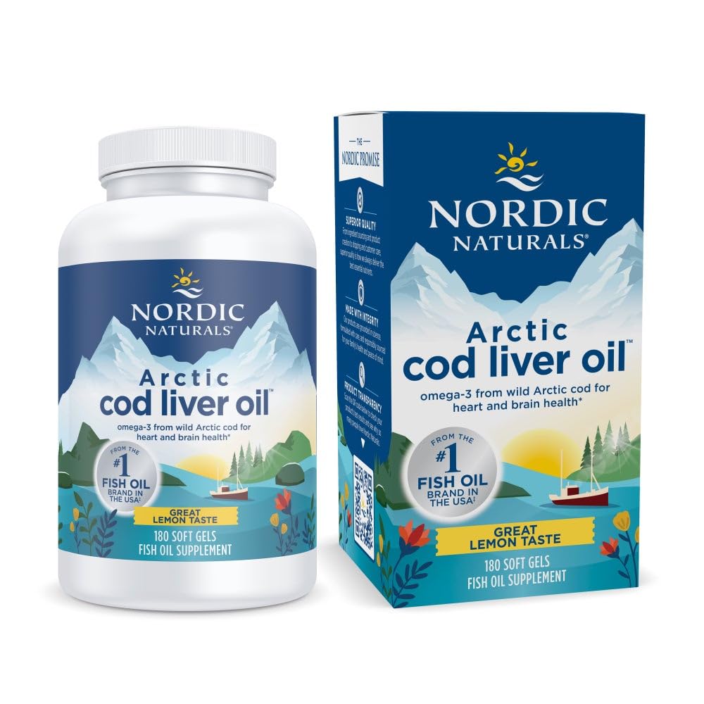 Nordic Naturals Arctic Cod Lever Oil, Lemon - 180 Soft Gels - 750 mg Total Omega- 3s med EPA & DHA - Heart & Brain Health, Sund Immunitet, Samlet Wellness - Non-GMO - 60 Serveringer