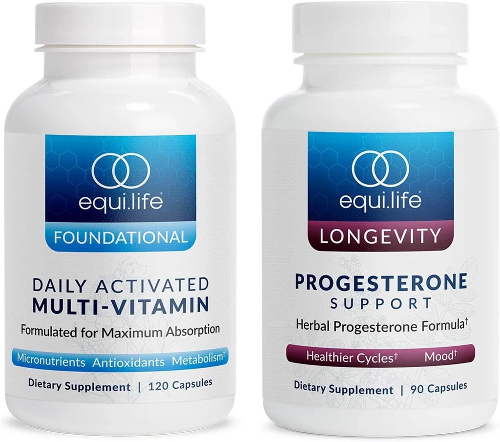 Equilife - Daglig Aktiveret Multi- Vitamin (30 Servere) og Progesteron Support (90 ct.) Bundle, 21 Essentielle Vitamin og Urtehormon supplement