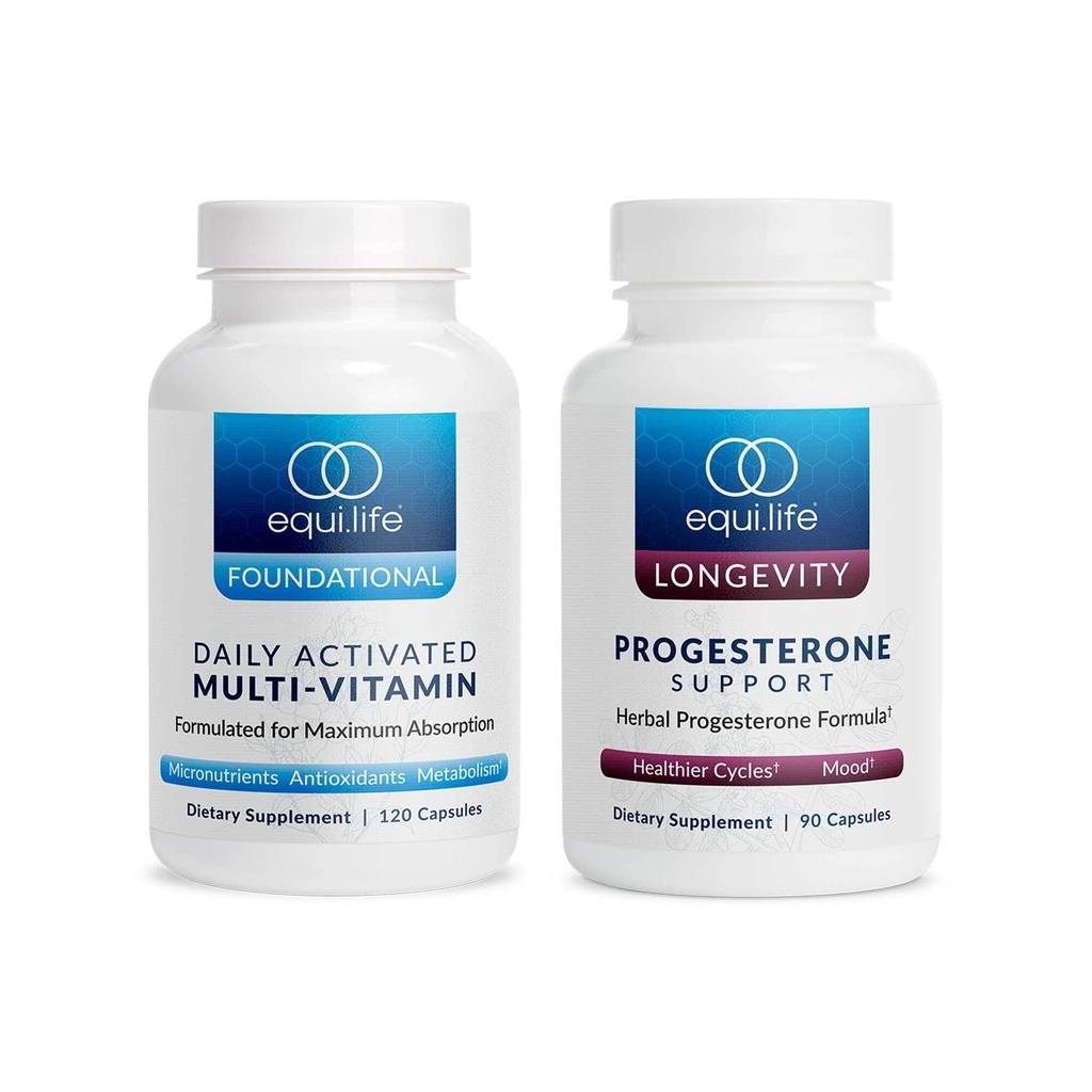 Equilife - Daglig Aktiveret Multi- Vitamin (30 Servere) og Progesteron Support (90 ct.) Bundle, 21 Essentielle Vitamin og Urtehormon supplement