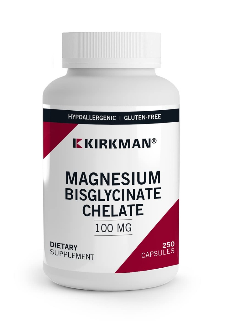 Kirkman - Magnesium Bisglycinate Chelate - 250 kapsler - relæser Nerves & Muscles- Prompts Restaured Sleep - Hypoallergen