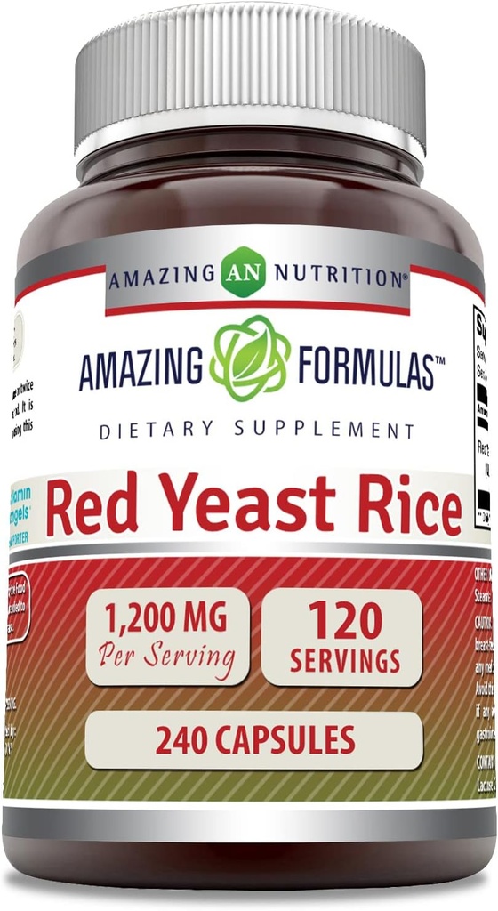 Amazing Formulas Red Yeast Rice 1200mg Per Serving 240 Kapsler Supplement 124; Non- GROMLE 124; Gluten Free
