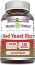 Amazing Formulas Red Yeast Rice 1200mg Per Serving 240 Kapsler Supplement 124; Non- GROMLE 124; Gluten Free