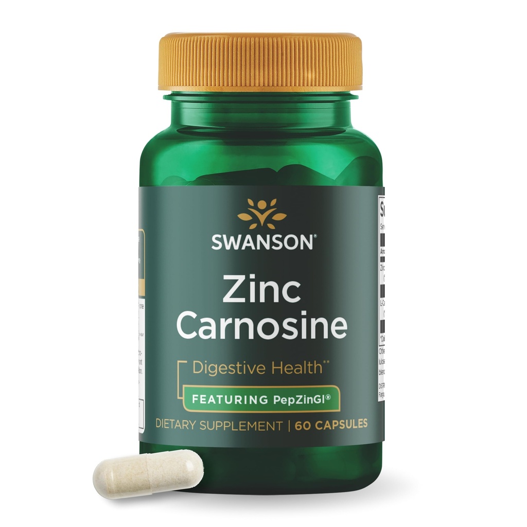 Swanson Ultra Zink Carnosine (PepZinGI) - 60 kapsler - Naturligt supplement til Gastrisk sundhed, fordøjelsesstøtte, og Mave mikrobiel balance