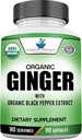 Amerikansk Standard Kosttilskud Økologisk Ingefær Udtræk med Organic Black Pepper Extract, Vegan, Gluten Free, Non- GMO, 90 Kapsler, 90 Servering