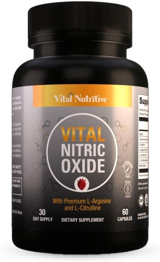Vital nitrogenoxid Kosttilskud til mænd - workout booster supplement til mænd - Nitrous oxid boost blodgennemstrømning, blodtryk, energi & workout ydeevne med L arginin L Citrine- 30 dages forsyning