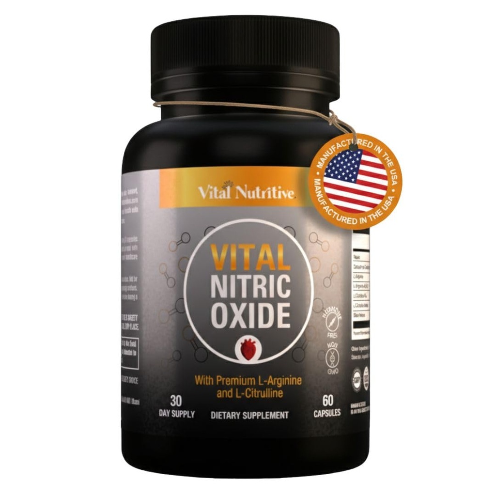 Vital nitrogenoxid Kosttilskud til mænd - workout booster supplement til mænd - Nitrous oxid boost blodgennemstrømning, blodtryk, energi & workout ydeevne med L arginin L Citrine- 30 dages forsyning