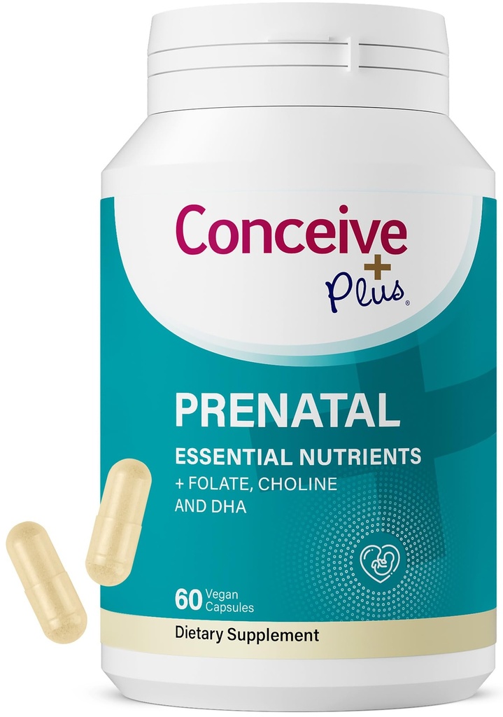 Conceive Plus prænatale vitaminer til kvinder supplement - Multivitamin med folinsyre til graviditet Vegan, cholin, jern - Pre Natal vitaminer DHA, ikke GMO - Maternity Vitamin til hjerne & øje 60 kapsler
