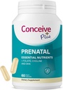 Conceive Plus prænatale vitaminer til kvinder supplement - Multivitamin med folinsyre til graviditet Vegan, cholin, jern - Pre Natal vitaminer DHA, ikke GMO - Maternity Vitamin til hjerne & øje 60 kapsler