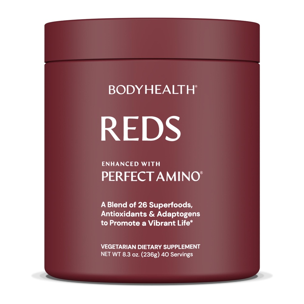 BodyHealth Reds Forbedret med PerfectAmino - Daglig Superfood Smoothie Powder med antioxidanter, Adaptogener, Phytonutrients, Frugt, Prebiotika, Probiotika, Fiber, og Protein - 40 Servere