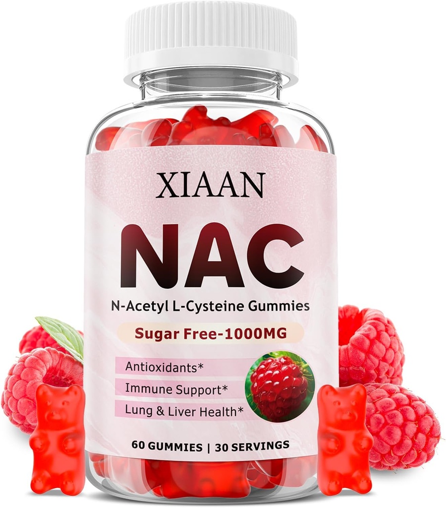 NAC Gummies for Kids & Adults, N Acetyl Cysteine 1000mg NAC Supplement for Antioxidants & Immune Support, Lung & Liver Health, Raspberry Flavor 60 Count