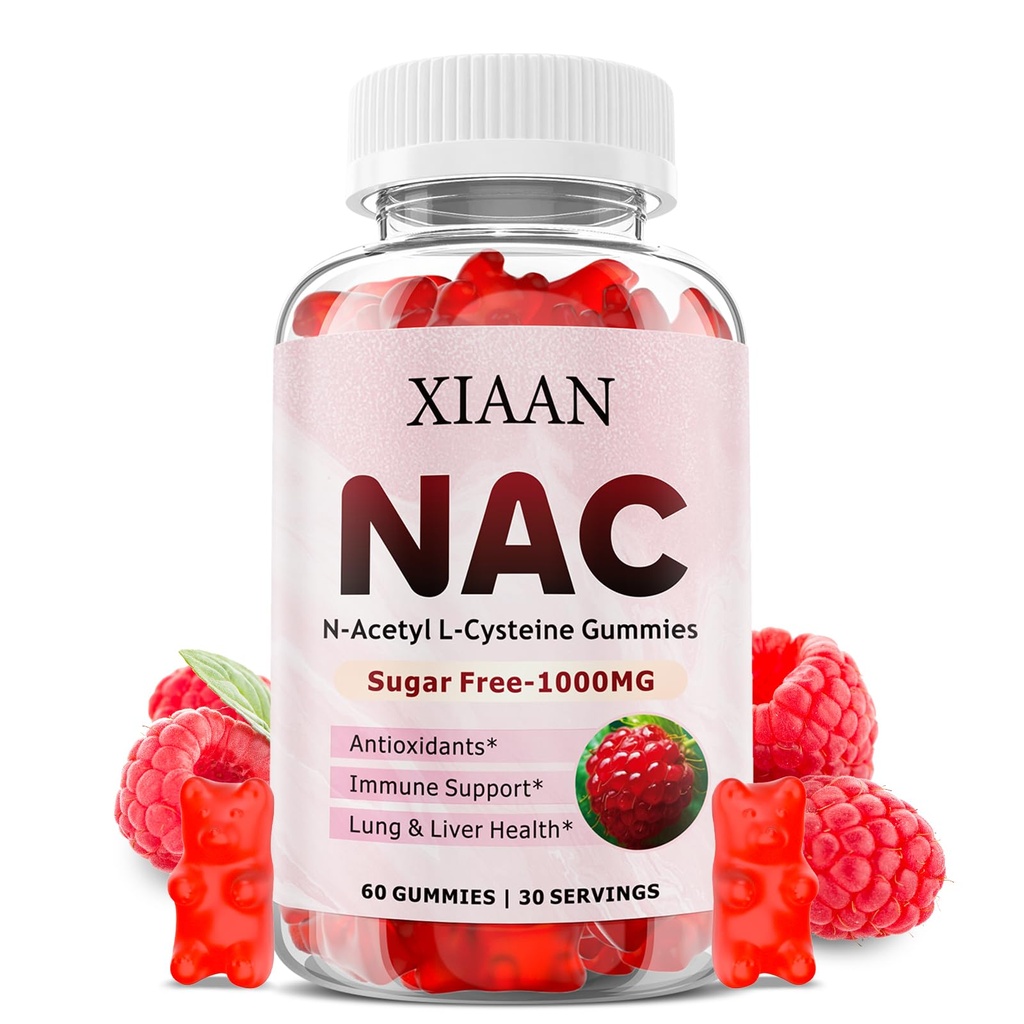 NAC gummier til børn og voksne, N Acetyl cystein 1000mg NAC supplement til antioxidanter & immunforsvar, Lung & Lever sundhed, Raspberry Flavor 60 Greve