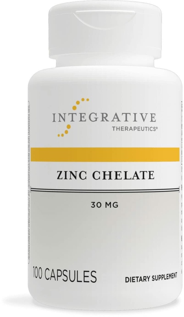 Integrativ terapi Zinkchelat - Antioxidant Support & Sund immunfunktion * - Mineral supplement til mænd og kvinder - Dairy- Free & Gluten- Free - 100 kapsler (100 servere)