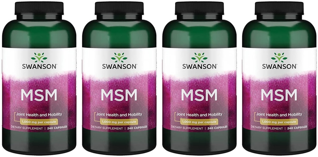 Swanson MSM - Væsentlige mineraler Fremme mobilitet & fælles sundhedsstøtte - Hjælper til at opretholde Connective Tissue sundhed herunder brusk, collagen, & hår - (240 kapsler, 1000mg hver) 4 pakke