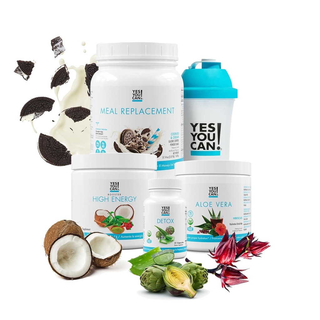 Ja Du kan! Detox Plus Kit (Meal Erstatning Cookies og Cream, Aloe Vera Hibiscus) - Komplet Meal Erstatning Powder, High Energy Shake Booster, Aloe Vera Detox supplement, Health Transformation