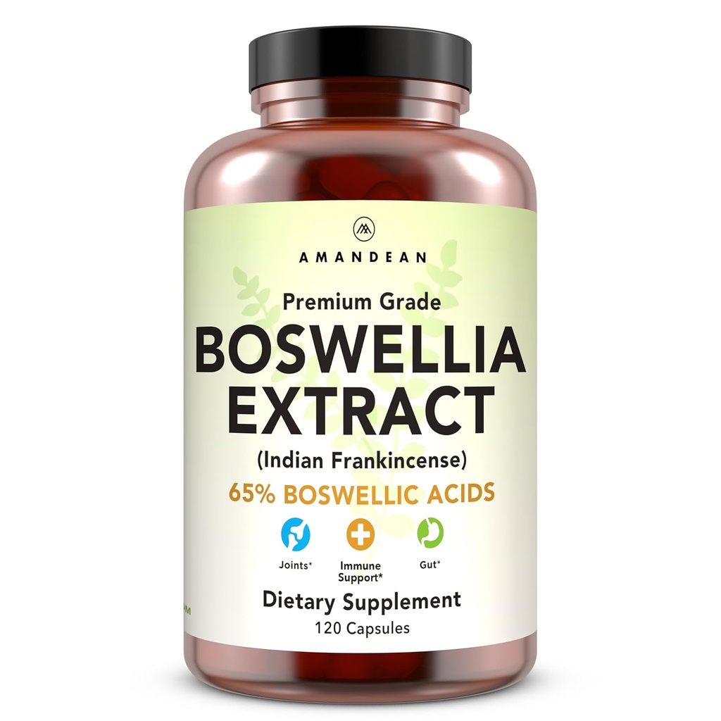 AMANDEAN Boswellia Serrata Extract. 500mg 120 Veggie Kapsler. 65% Boswellic Acid med AKBA. Indian Frankincense Inflammation Supplement. Fælles sundhedsstøtte. (Emballage Maj Vary)