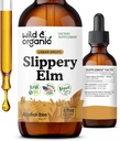 Wild & Organic Slippery Elm Drops - Lung, fordøjelsesstøtte & kvinders support - Slippery Elm Bark Tincture - Flydende Ulmus Rubra Extract Supplement - Vegan, Sukker & Alkohol- Free - 2 fl oz