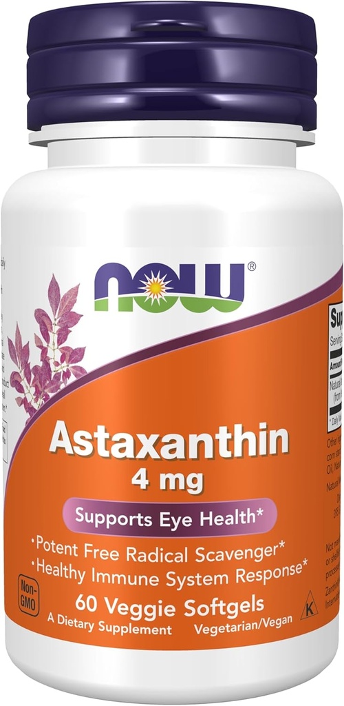 Now Foods Supplements, Astaxanthin 4 mg, har Zanthin ®, Understøtter Eye Health *, 60 Veg Softels