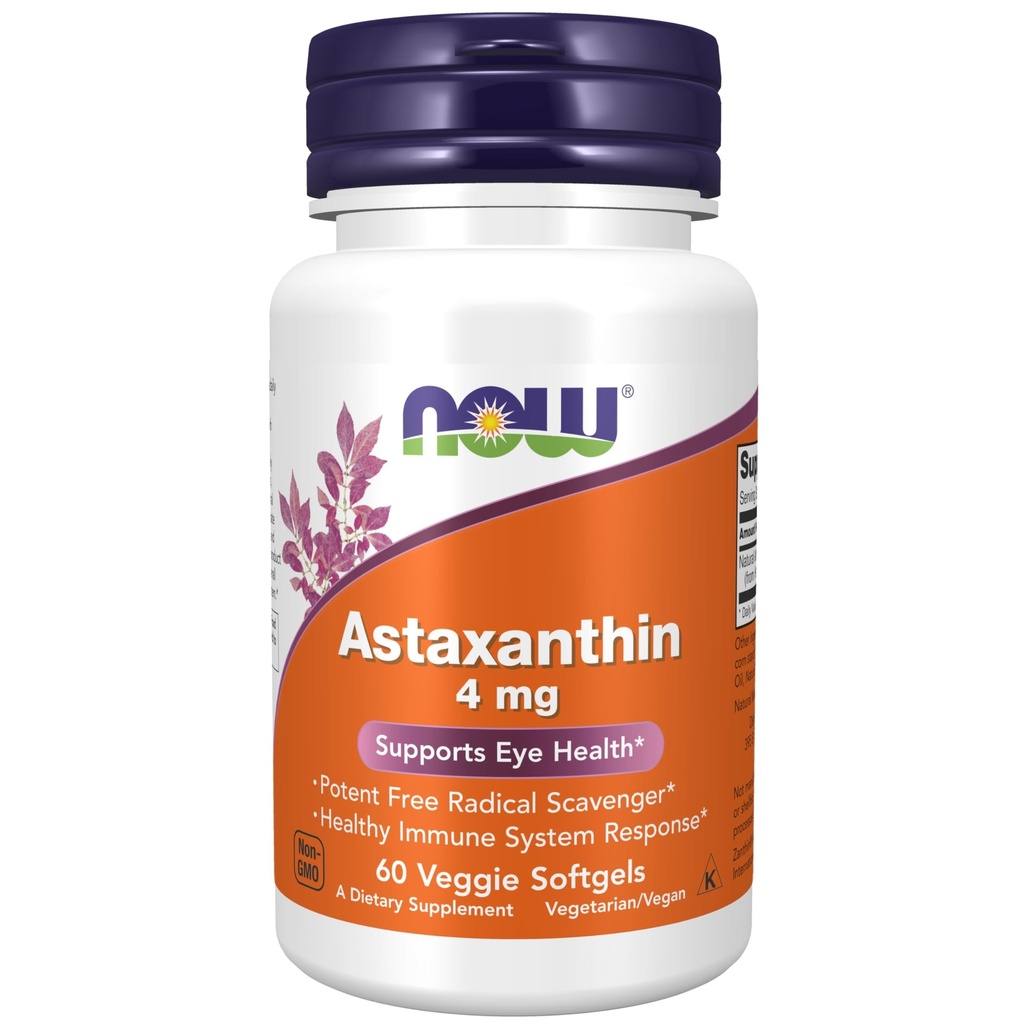 Now Foods Supplements, Astaxanthin 4 mg, har Zanthin ®, Understøtter Eye Health *, 60 Veg Softels