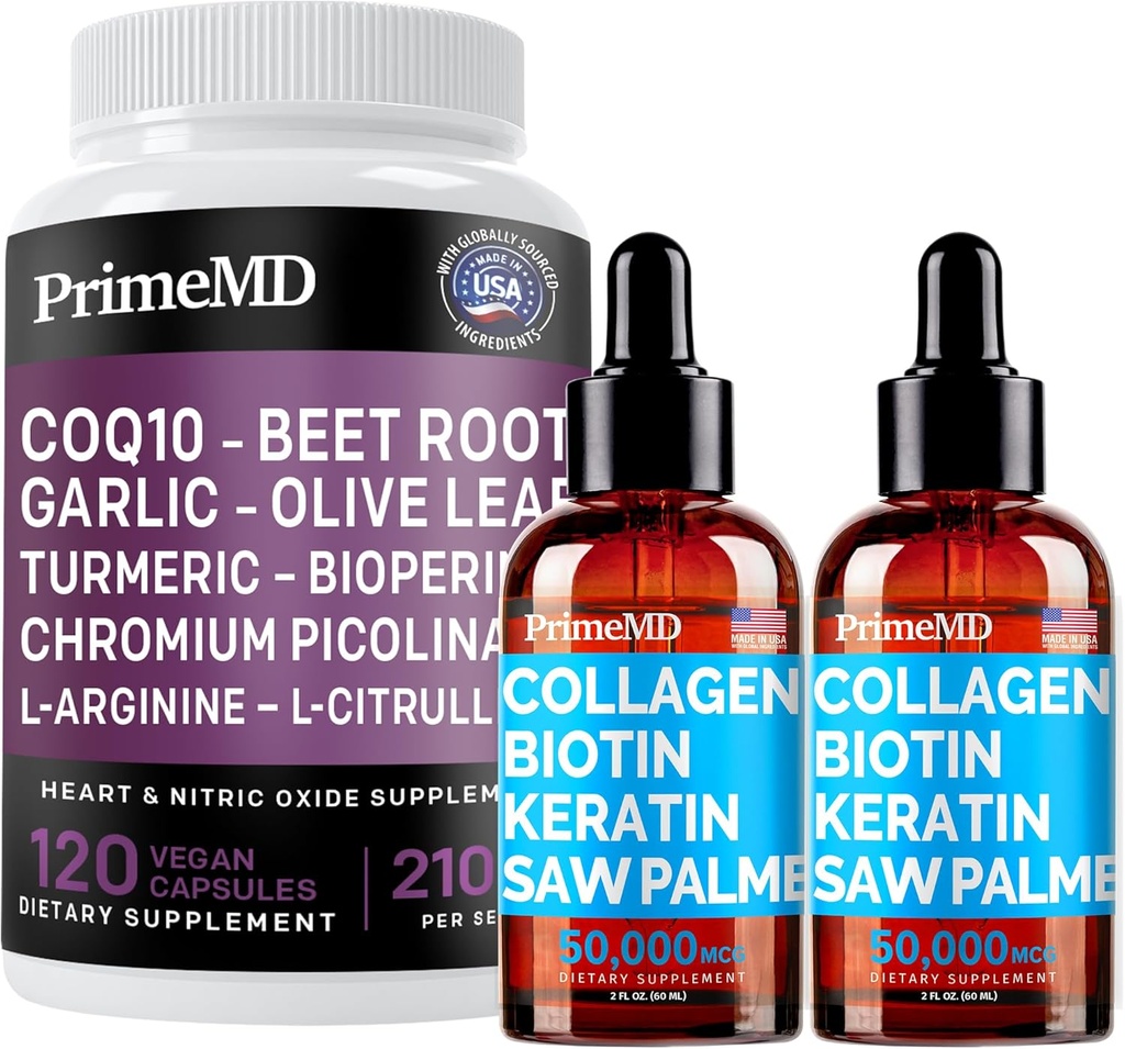 Flydende collagen biotin (2pk) og nitrogenoxid (1pk) Supplement Bundle - Potent Vitaminer til hår, hud, negle, hjerte, kredsløb, og Lipid Support - ikke-GMO, Vegan, Gluten- fri