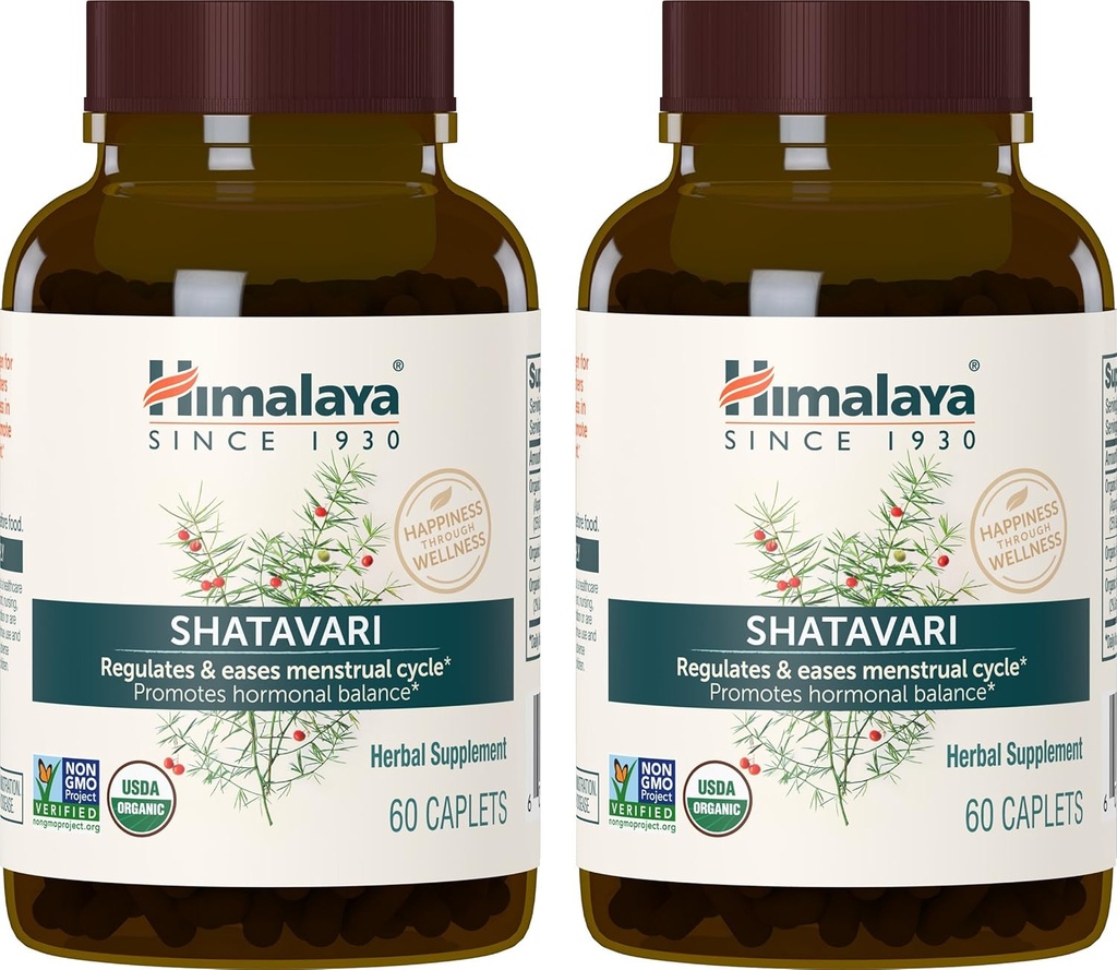 Himalaya Organic Shatavari til PMS, Menstrual Cramp Relief, Menopause Support, og kvinders sundhed, 1.300 mg, 60 caplets, 2 måneders forsyning, 2 pakke