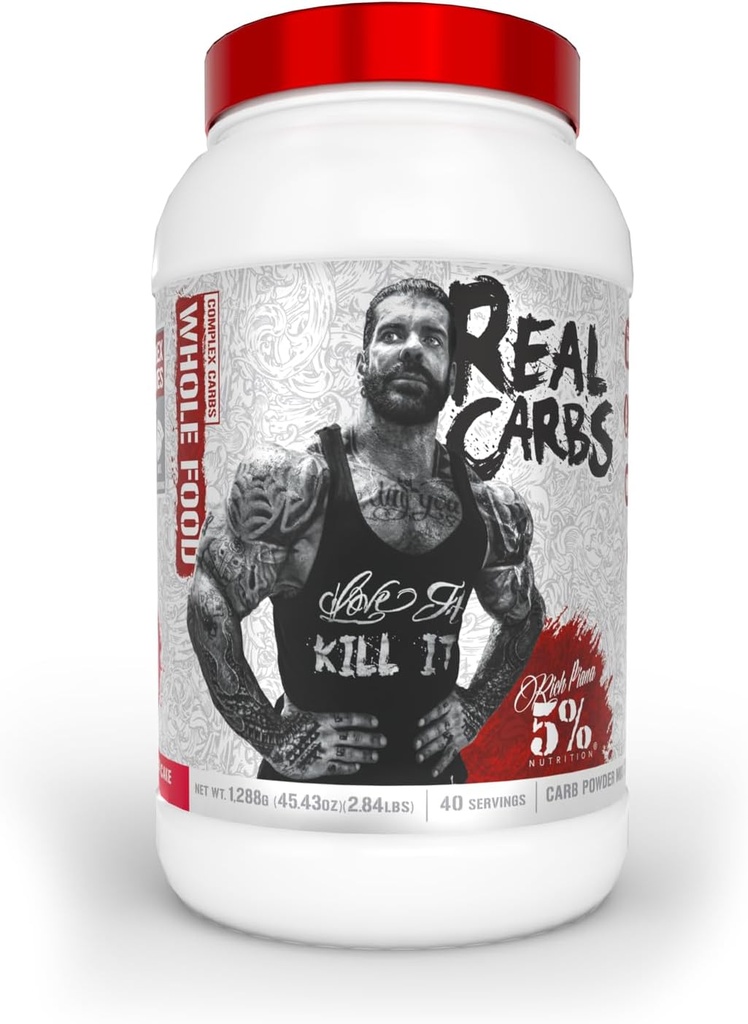 5% Nutrition Rich Piana Real Carbs med Real Food Complex Carb Powder, Langvarig Lav Glycemisk energi til Pre- Workout / Post- Workout Recovery Meal, 2,84 lb, 40 Servering (Jordbær Marie)