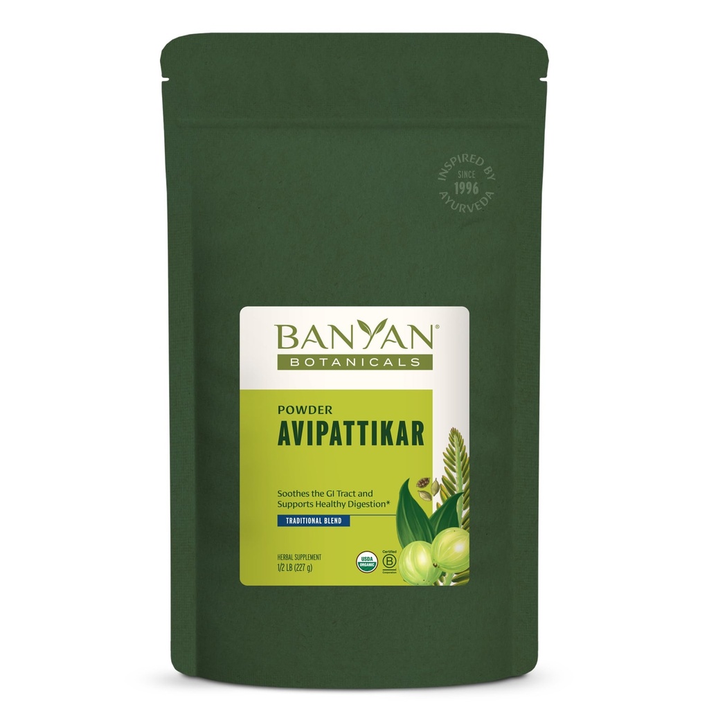 Banyan Botanicals Avipattikar Powder - Organic fordøjelse supplement med ingefær, Cardamom & Vidanga - Understøtter sund mave syre balance * - ½ lb. - Ikke-GMO bæredygtigt sourced Vegan