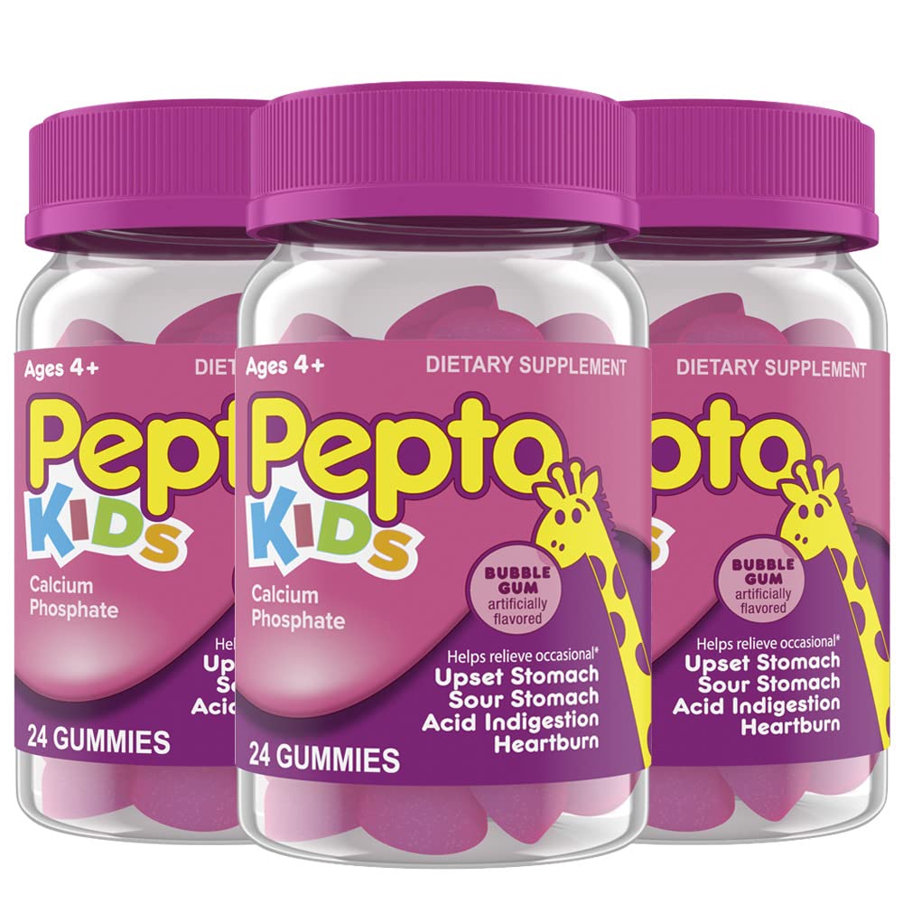 Pepto Kids Gummies, Hjælper Relieve Occasional Upset Mave, Syre fordøjelsesbesvær, Sour Mave og Heartburn, 72 Total (3 pakker af 24)