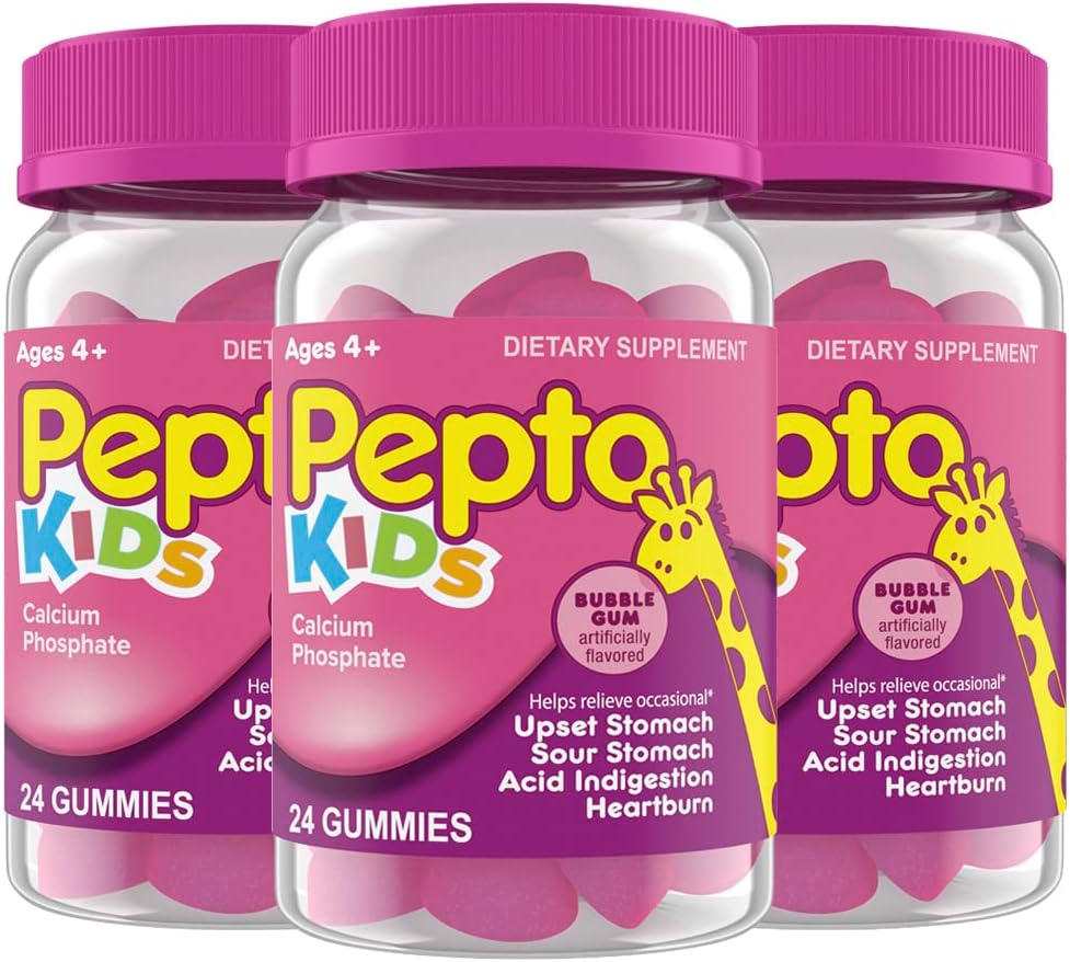 Pepto Kids Gummies, Hjælper Relieve Occasional Upset Mave, Syre fordøjelsesbesvær, Sour Mave og Heartburn, 72 Total (3 pakker af 24)