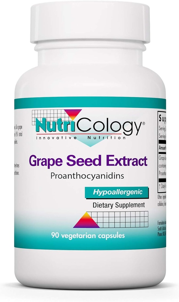 Nutricology Grape Pips - Grape Seed Extract, Proanthocyanidin, Polyphenoler, Urtetilskud, Økologisk, 300mg kapsler - 90 Greve