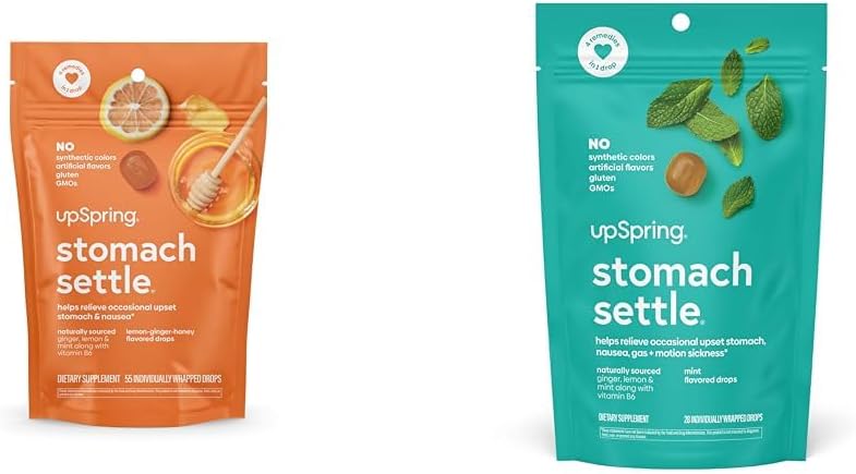 UpSpring Stomach Settle Drops Bundle med Ginger, Lemon - 55 Ct og 28 Ct
