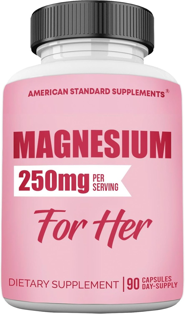 Magnesium Glycinate for Women 250mg Per One Capsule, Magnesium Glycinate Chelated for Her, 90 Capsules, 90 Days Supply