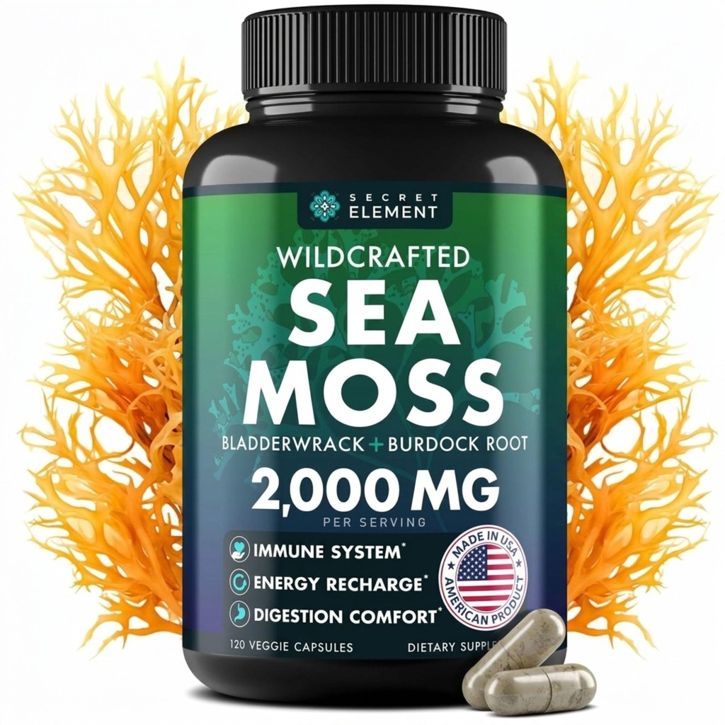 Sea Moss Capsules - Irish Sea Moss Advanced med Burdock Root, Bladerwrack & Muira Puama for Immunitet, Gut, & Energy - Superfood Sea Moss Kosttilskud w / Raw Sea Moss Powder - 120 Irish Seamoss Pills