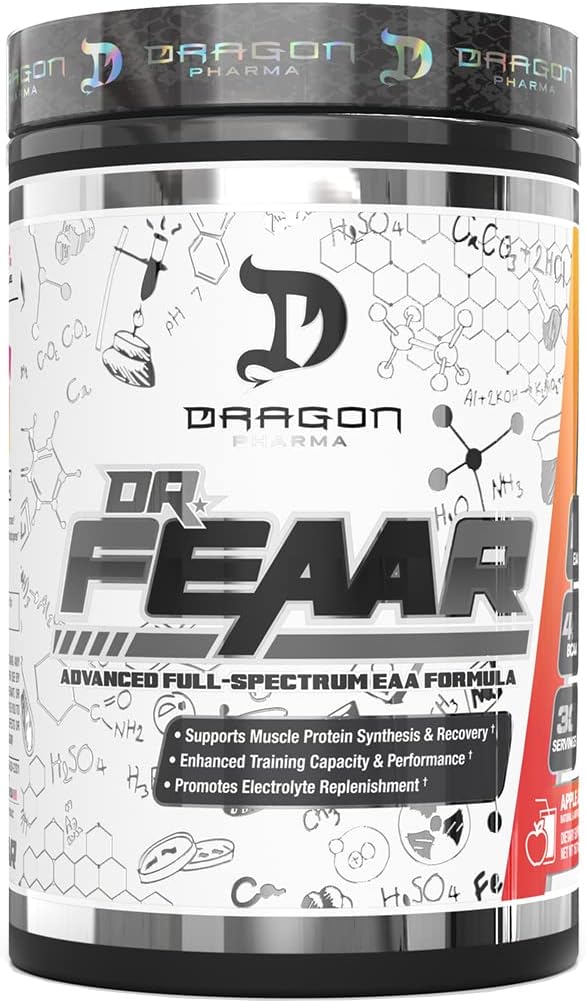 DRAGON PHARMA Dr. FEAAR ® Advanced Full- Spectrum EAA Matrix, understøtter muskelprotein syntese og inddrivelse, forbedret træningskapacitet og ydeevne (30 Servere, Apple Juice)