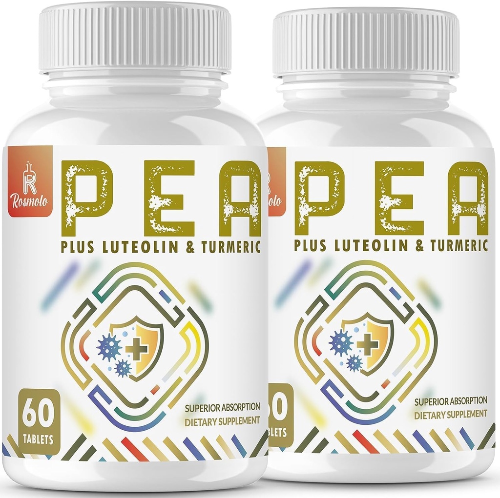 1500 MG Palmitoylethanolamid med Luteolin 98% & Gurkemeje, Høj Absorption, Mikroniseret Pea supplement til discomfort Management- USA Made - 120 tabletter