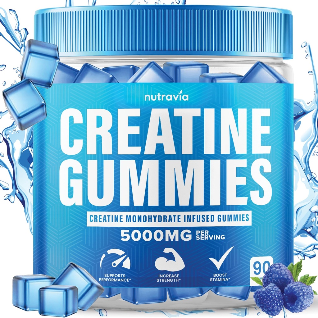 Creatine Gummies Infunderes med 5g Creatine monohydrat til mænd og kvinder, Styrke, Endurance, Muscle Instantized Creatin, Mikronized Clean HCL Balanced Creatina Monohidrada en Polvo (90 Gummies)