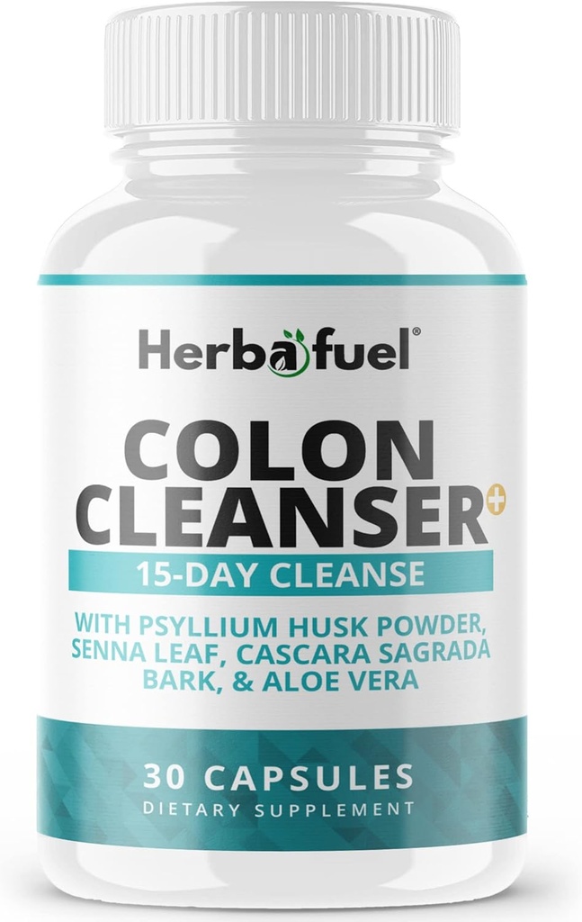 Colon Cleanse - Understøtter Detox, Gut Health, & Bloating Relief - Indeholder urter, fibre, & Probiotika - Avanceret oprydning Formel med Psyllium Husk pulver, non-GMO, 30 kapsler