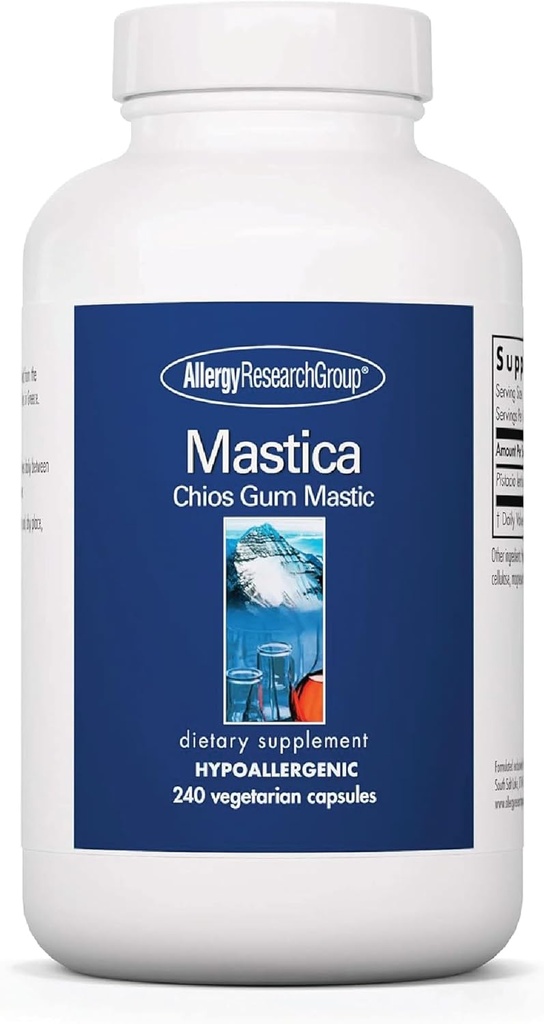Allergy Research Group Mastica - Mastisk Gum Kapsler, fordøjelsessygdomme supplement til voksne, Mastisk Resin Powder Kapsler til Gut Health Support - 240 Tæl