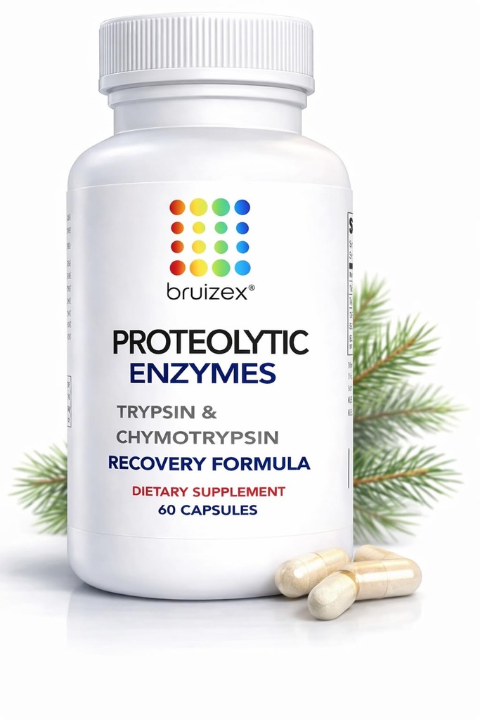 Bruizex Proteolytic Enzymes Б124; Trypsin & Chymotrypsin Recovery Supplement for Tissue Trauma, Bruising, Hævelse Б124; Immunsystemet Support Б124; 60 Caps