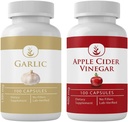 PURE ORIGINALSKE INGREDIENSER Hvidløg & Æblecider Vineddike Capsule Bundle (100 kapsler Hver), Ingen tilsætningsstoffer eller Fillers, Lab Verified
