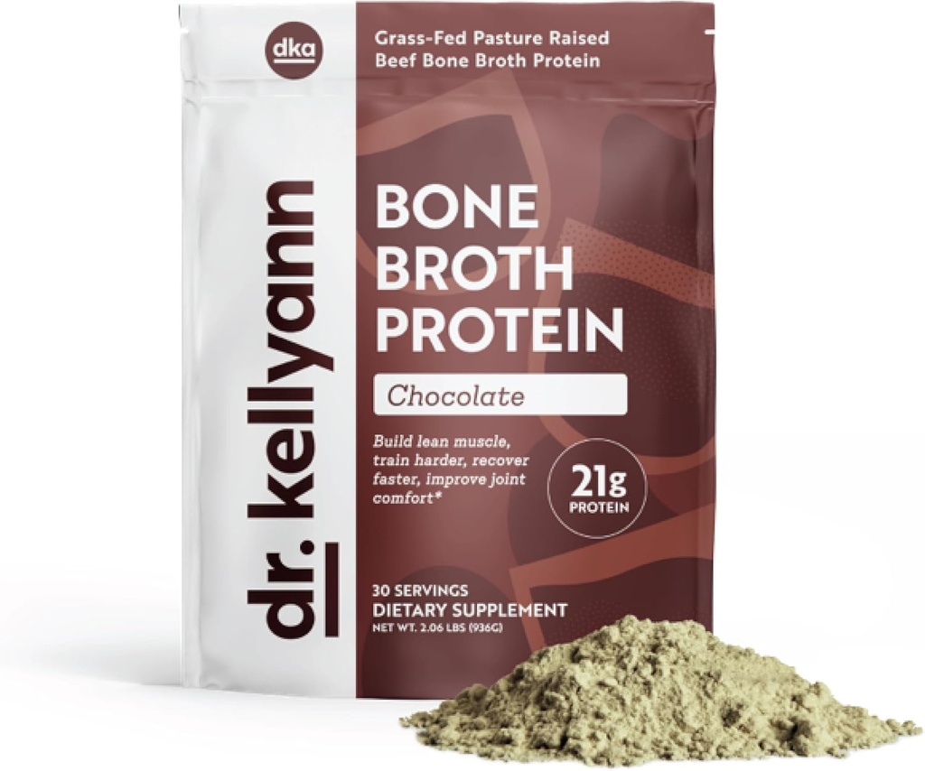 Dr. Kellyann Keto Bone Broth Protein Powder Chocolate - Protein 21g, 2g Net Carbs - Græs Fed Hydrolyzed Collagen - Sukker, Gluten og Dairy Free, Paleo, Keto Protein Shakes (30 Servere)