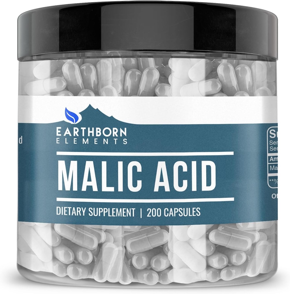 Earthborn Elements Malic Acid, 200 Kapsler, Pure & Ufortyndet, Ingen tilsætningsstoffer