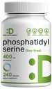 Phosphatidylserin supplement, 400mg servering, 240 kapsler - Sojafri solsikke Lecithin Kilde