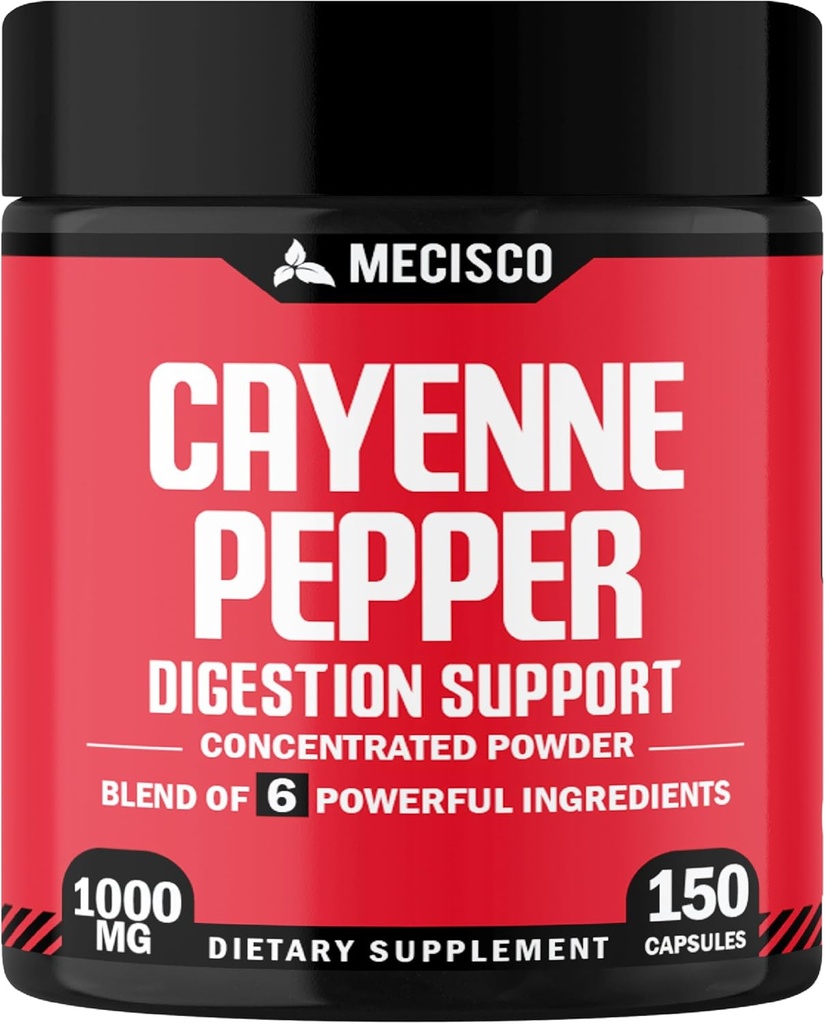 Cayenne Pepper Kapsler med Ginger Root, Beet Root, og Black Pepper og mere - 150 Kapsler - 6in1