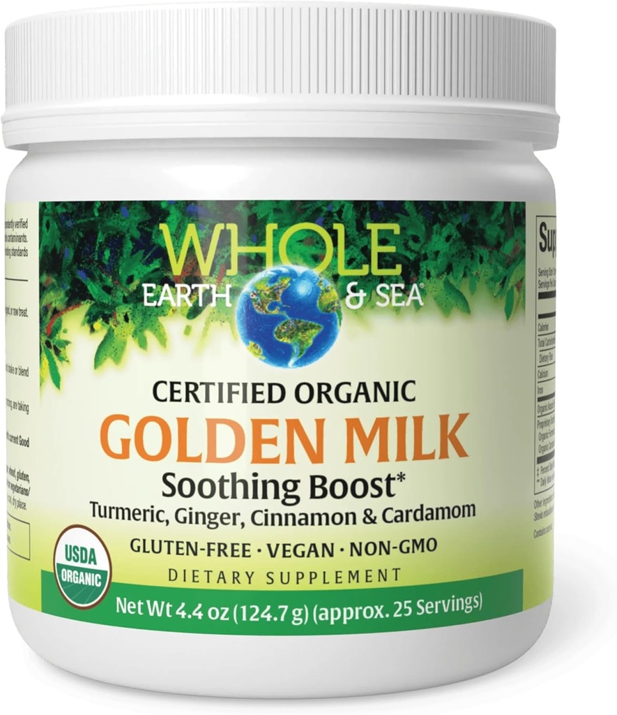 Hele Jorden og havet fra naturlige faktorer, Golden Milk Lindrende Boost med gurkemeje, Ginger & mere 4.4 oz pulver