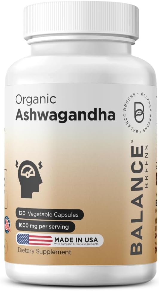 Certificeret Organic Ashwagandha 1600mg, 120 Veg kapsler - Understøtter søvn & balancerede energiniveauer (120 greve (pakke med 1))