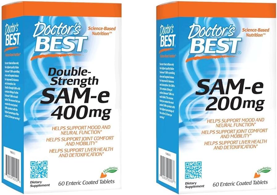 Doctor 's BEST SAM- e 400 mg, Vegan, Gluten Free, Soy Free, Mood and Joint Support, 60 Enteric Coated & SAM- e Mood & Joint Support & Lever Health (Pharmaceutical Grade / Non- GMO / Gluten Free