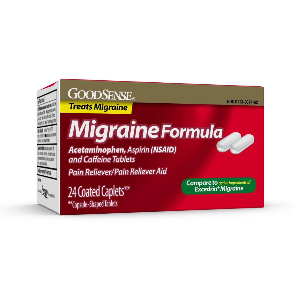 GoodSense Migræne Formel Caplets - Acetaminophen, Aspirin (NSAID) & Koffein - Migræne Smerte Relief, 24 Greve
