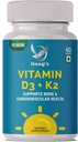 Vitamin K2 (MK7) med D3 Supplement Bone og hjerte sundhed Non- GMO Formel 5000 IE Vitamin D3 & 100 mcg Vitamin K2 MK- 7 Let at synke Vitamin D & K Complex, 60 tabletter
