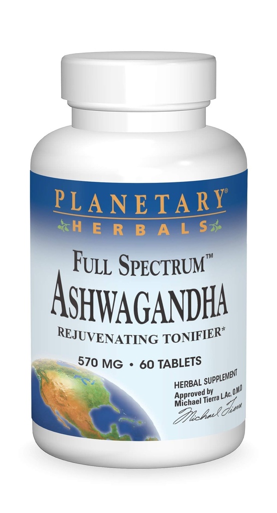 Planetariske Herbals Ashwagandha, Fuld Spectrum 570 mg Foryngende Tonifier - 60 tabletter